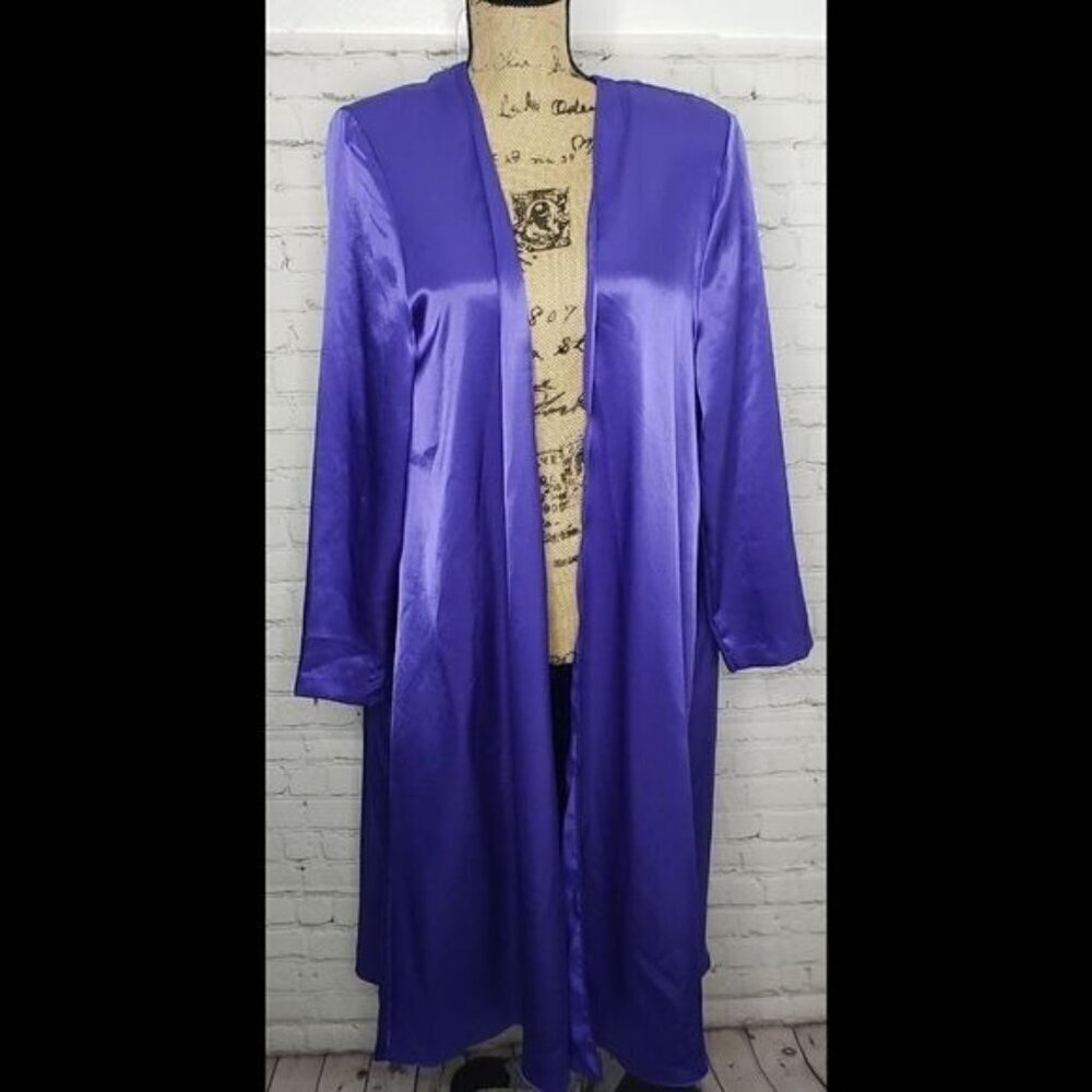 Vintage 90s Boudoir Chic Sateen Slate Blue Robe Blue Sateen